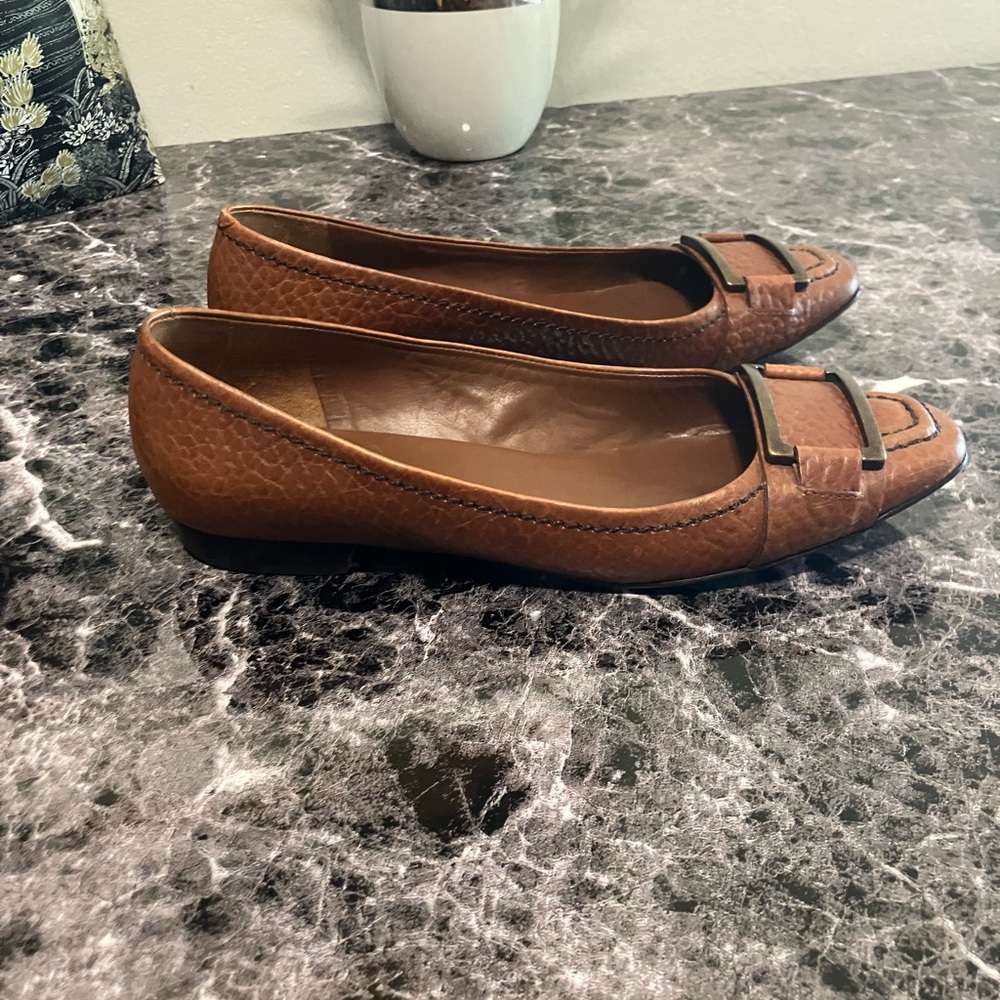 Banana Republic Brown Leather Flats with Peep-Toe Design